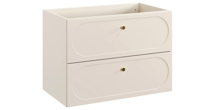 Meuble sous vasque TORNADO 80 cm – 2 tiroirs – Finition sable – Style contemporain 