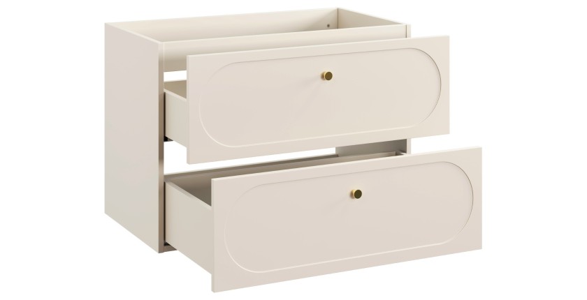 Meuble sous vasque TORNADO 80 cm – 2 tiroirs – Finition sable – Style contemporain 