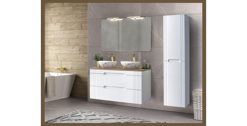 Colonne FIDJI 166 cm – Finition blanc alpin brillant – 2 portes – Fixation mixte 