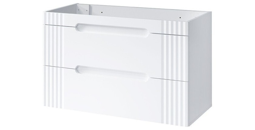 Meuble sous vasque FIDJI 100 cm – Blanc alpin brillant – 2 tiroirs – Fixation mixte 