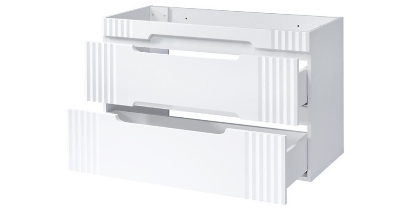 Meuble sous vasque FIDJI 100 cm – Blanc alpin brillant – 2 tiroirs – Fixation mixte 