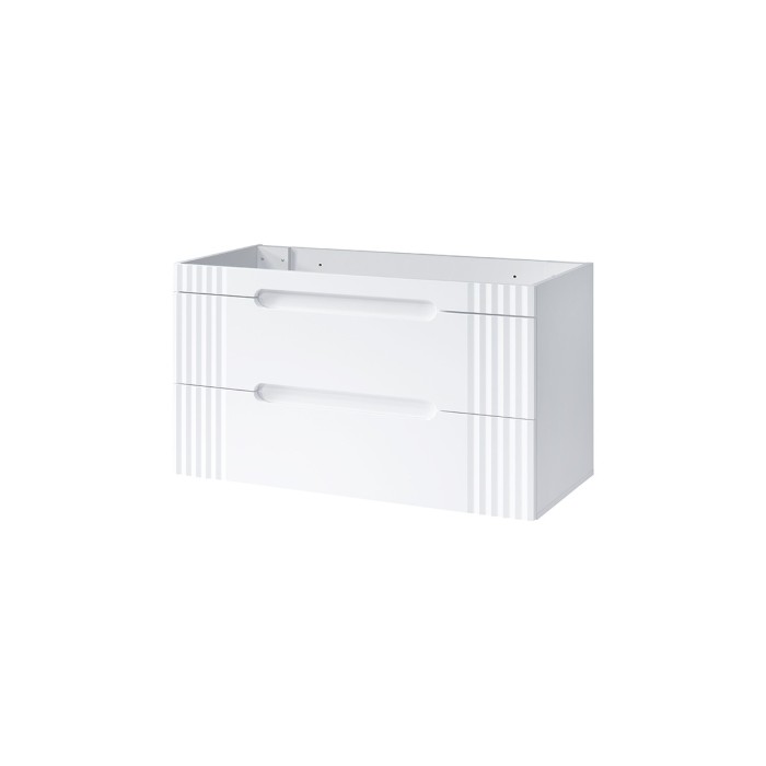 Meuble sous vasque FIDJI 120 cm – Blanc alpin brillant – 2 tiroirs – Fixation murale ou au sol 