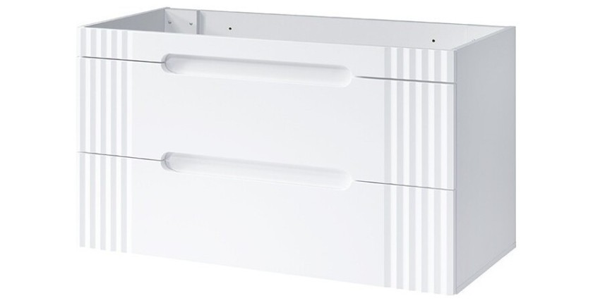 Meuble sous vasque FIDJI 120 cm – Blanc alpin brillant – 2 tiroirs – Fixation murale ou au sol 