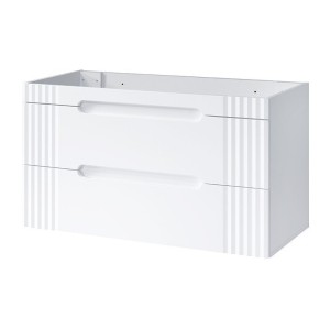 Meuble sous vasque FIDJI 120 cm – Blanc alpin brillant – 2 tiroirs – Fixation murale ou au sol 