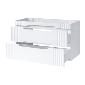 Meuble sous vasque FIDJI 120 cm – Blanc alpin brillant – 2 tiroirs – Fixation murale ou au sol 