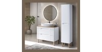 Meuble sous vasque FIDJI 120 cm – Blanc alpin brillant – 2 tiroirs – Fixation murale ou au sol 