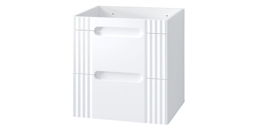 Meuble sous vasque FIDJI 60 cm – Blanc alpin brillant – 2 tiroirs – Fixation murale ou au sol 