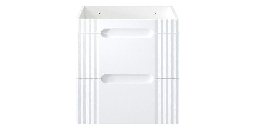 Meuble sous vasque FIDJI 60 cm – Blanc alpin brillant – 2 tiroirs – Fixation murale ou au sol 