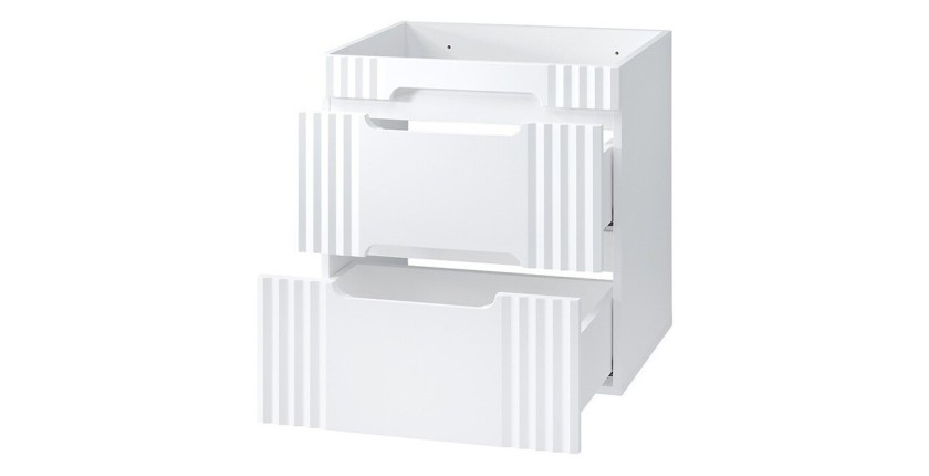 Meuble sous vasque FIDJI 60 cm – Blanc alpin brillant – 2 tiroirs – Fixation murale ou au sol 