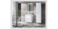 Meuble sous vasque FIDJI 60 cm – Blanc alpin brillant – 2 tiroirs – Fixation murale ou au sol 