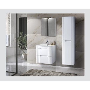 Meuble sous vasque FIDJI 60 cm – Blanc alpin brillant – 2 tiroirs – Fixation murale ou au sol 
