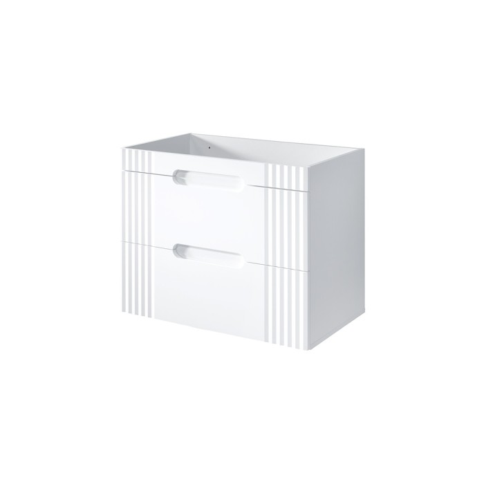 Meuble sous vasque FIDJI 80 cm – Blanc alpin brillant – 2 tiroirs – Fixation murale ou au sol 