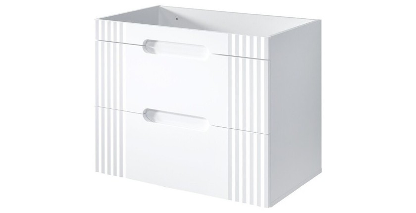 Meuble sous vasque FIDJI 80 cm – Blanc alpin brillant – 2 tiroirs – Fixation murale ou au sol 