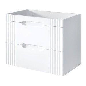 Meuble sous vasque FIDJI 80 cm – Blanc alpin brillant – 2 tiroirs – Fixation murale ou au sol 