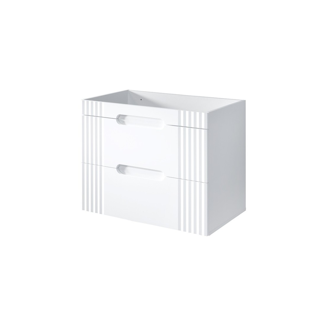 Meuble sous vasque FIDJI 80 cm – Blanc alpin brillant – 2 tiroirs – Fixation murale ou au sol 