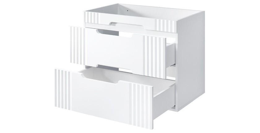 Meuble sous vasque FIDJI 80 cm – Blanc alpin brillant – 2 tiroirs – Fixation murale ou au sol 