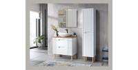Meuble sous vasque FIDJI 80 cm – Blanc alpin brillant – 2 tiroirs – Fixation murale ou au sol 