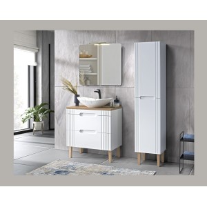 Meuble sous vasque FIDJI 80 cm – Blanc alpin brillant – 2 tiroirs – Fixation murale ou au sol 
