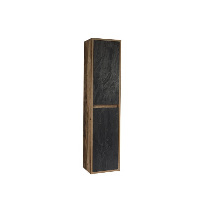Colonne de salle de bain suspendue GABI 170 cm – Finition ardoise et chêne foncé – Style rustique 