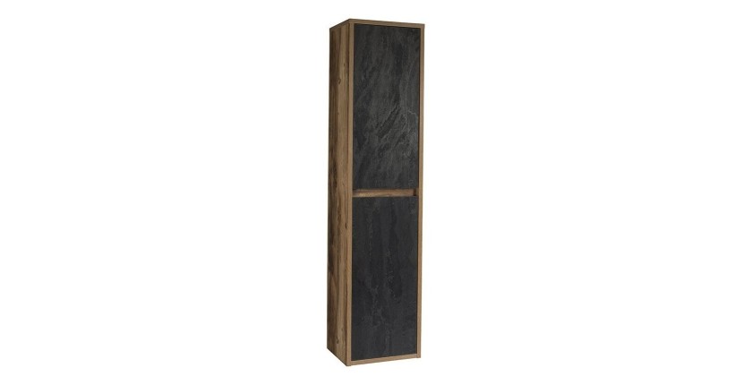 Colonne de salle de bain suspendue GABI 170 cm – Finition ardoise et chêne foncé – Style rustique 