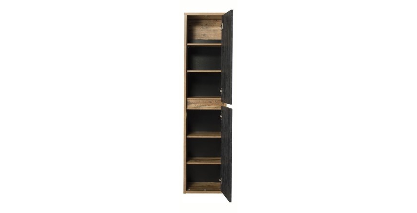 Colonne de salle de bain suspendue GABI 170 cm – Finition ardoise et chêne foncé – Style rustique 