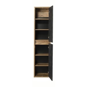 Colonne de salle de bain suspendue GABI 170 cm – Finition ardoise et chêne foncé – Style rustique 