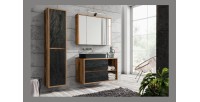 Colonne de salle de bain suspendue GABI 170 cm – Finition ardoise et chêne foncé – Style rustique 