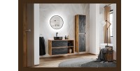Colonne de salle de bain suspendue GABI 170 cm – Finition ardoise et chêne foncé – Style rustique 