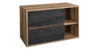 Meuble sous vasque suspendu GABI 100 cm – Finition ardoise et bois foncé – Style rustique 