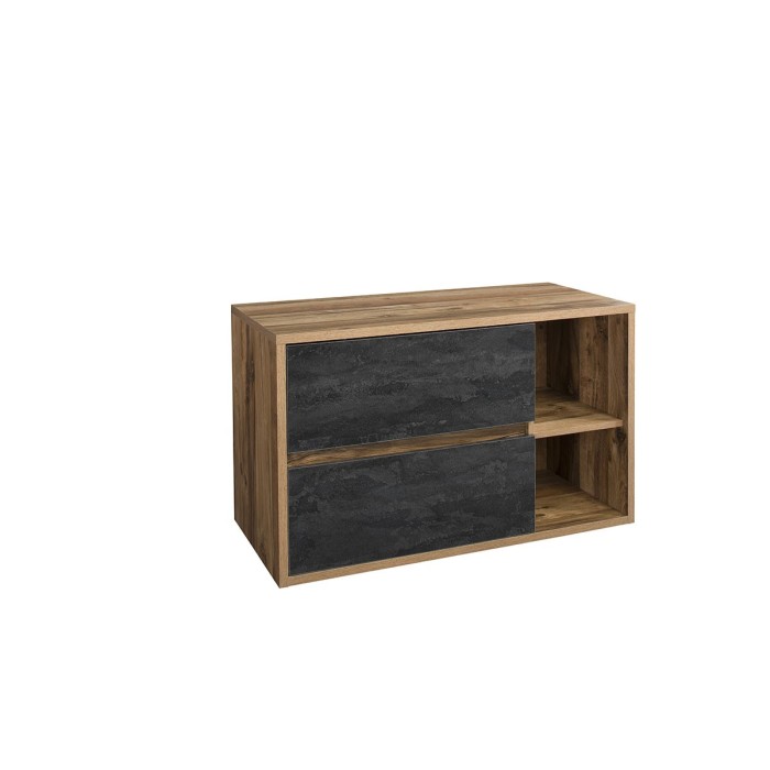 Meuble sous vasque suspendu GABI 100 cm – Finition ardoise et bois foncé – Style rustique 