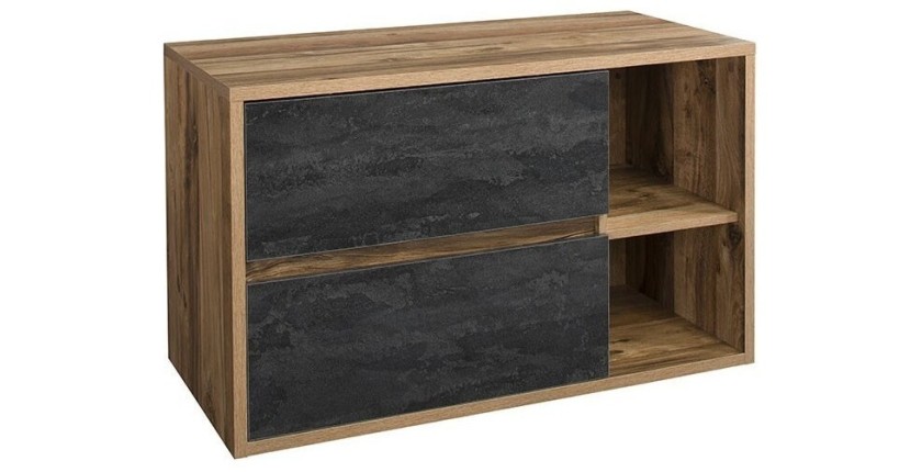 Meuble sous vasque suspendu GABI 100 cm – Finition ardoise et bois foncé – Style rustique 