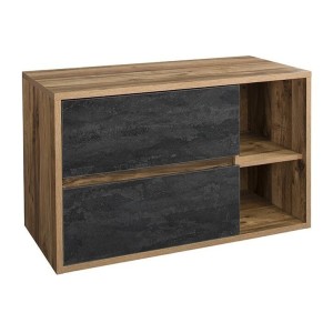 Meuble sous vasque suspendu GABI 100 cm – Finition ardoise et bois foncé – Style rustique 