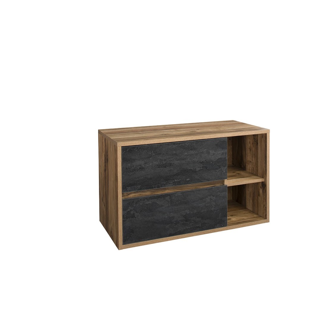 Meuble sous vasque suspendu GABI 100 cm – Finition ardoise et bois foncé – Style rustique 