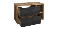 Meuble sous vasque suspendu GABI 100 cm – Finition ardoise et bois foncé – Style rustique 