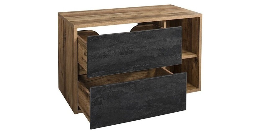 Meuble sous vasque suspendu GABI 100 cm – Finition ardoise et bois foncé – Style rustique 