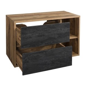 Meuble sous vasque suspendu GABI 100 cm – Finition ardoise et bois foncé – Style rustique 