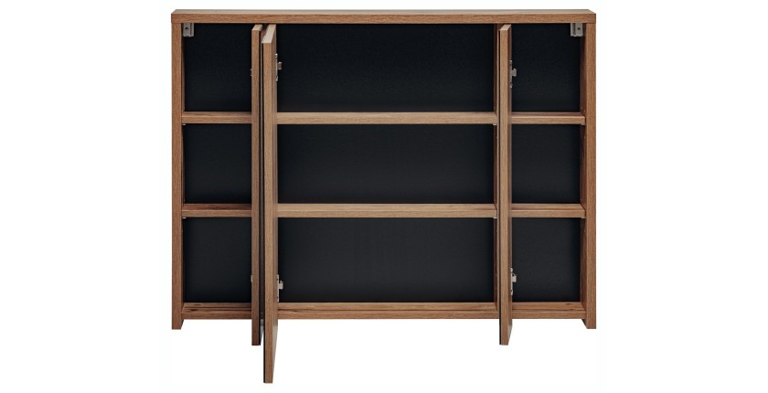 Meuble de rangement GABI 100 cm – 3 portes miroir – Finition ardoise et bois – À suspendre 