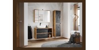 Meuble de rangement GABI 100 cm – 3 portes miroir – Finition ardoise et bois – À suspendre 