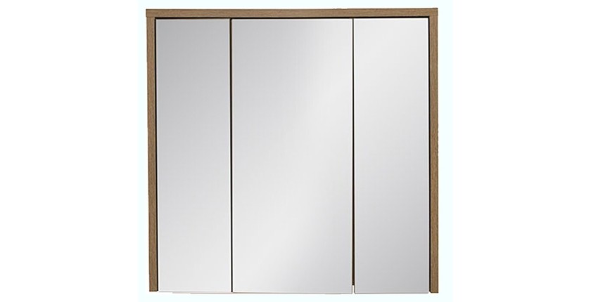 Meuble de rangement GABI 80 cm – 3 portes miroir – Finition ardoise et bois – À suspendre 