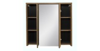 Meuble de rangement GABI 80 cm – 3 portes miroir – Finition ardoise et bois – À suspendre 