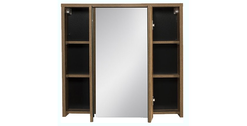 Meuble de rangement GABI 80 cm – 3 portes miroir – Finition ardoise et bois – À suspendre 