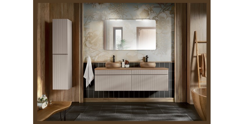 Colonne ICON 160 cm – Finition marron congo – 2 portes – Meuble de salle de bain suspendu 