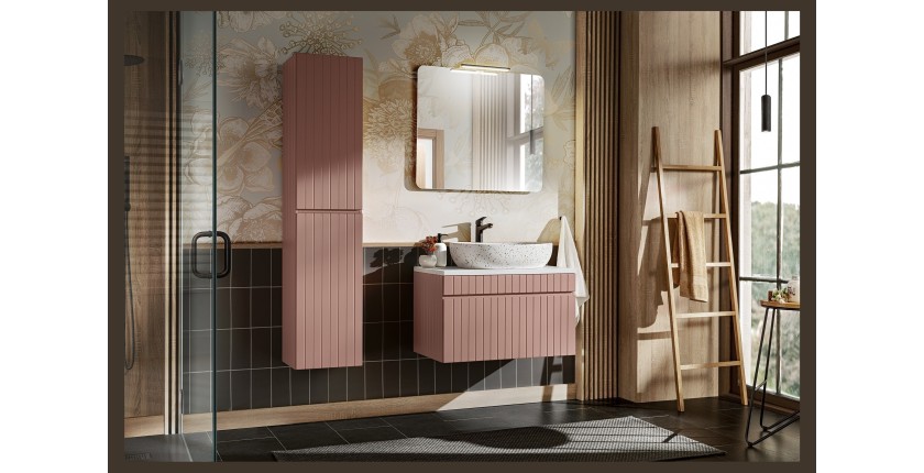 Colonne de salle de bain ICON 160 cm – 2 portes – Finition rose poudré – Meuble suspendu moderne 