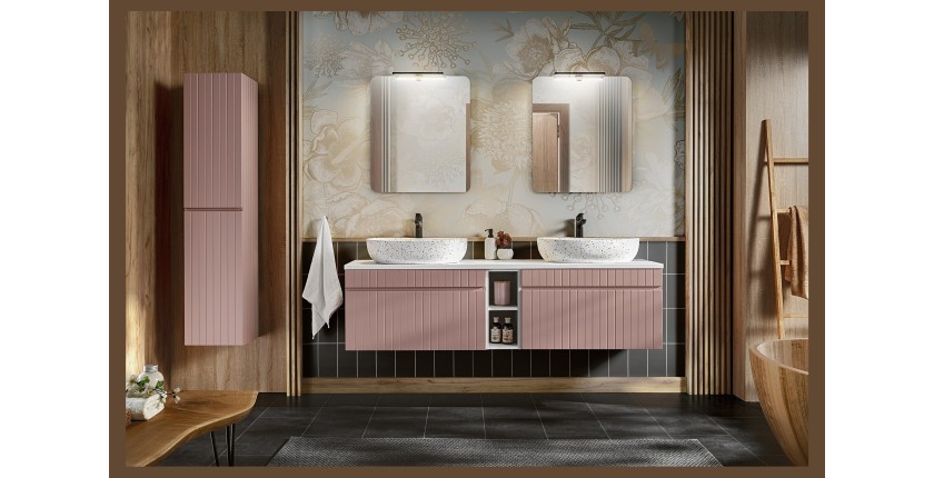 Meuble sous vasque ICON 80 cm – 1 tiroir – Rose poudré – Suspendu – Style moderne 