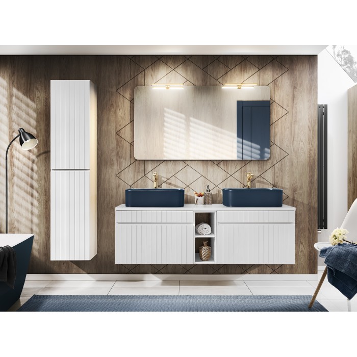 Colonne de salle de bain ICON 160 cm – Blanc alpin mat – 2 portes – Style moderne suspendu 