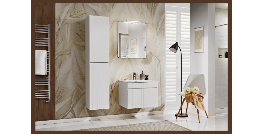 Meuble sous vasque ICON 60 cm – 1 tiroir – Finition blanc alpin – Meuble suspendu moderne 