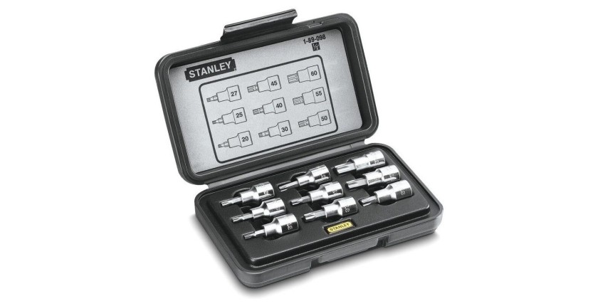 Coffret à Douilles 6 Pans 1/2" - STANMEY - Jeu de 9 Douilles Torx - T20-T25-T27-T30-T40-T45-T50-T55-T60, 1-89-098