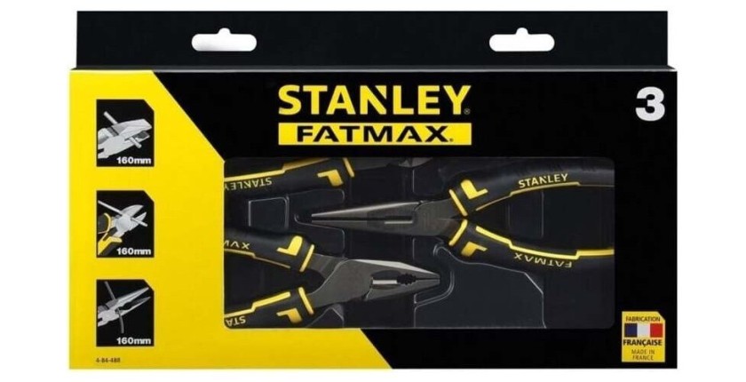 Coffret de 3 pinces Fatmax - Universelle 160 mm - Coupante Diagonale 160 mm - Bec Long Droit 160 mm - STANLEY, 4-84-488