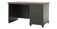 Bureau ASSIA 140 cm vert foncé et bois - 4 tiroirs avec poignées bouton - Élégance chic