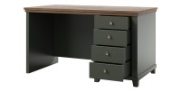 Bureau ASSIA 140 cm vert foncé et bois - 4 tiroirs avec poignées bouton - Élégance chic
